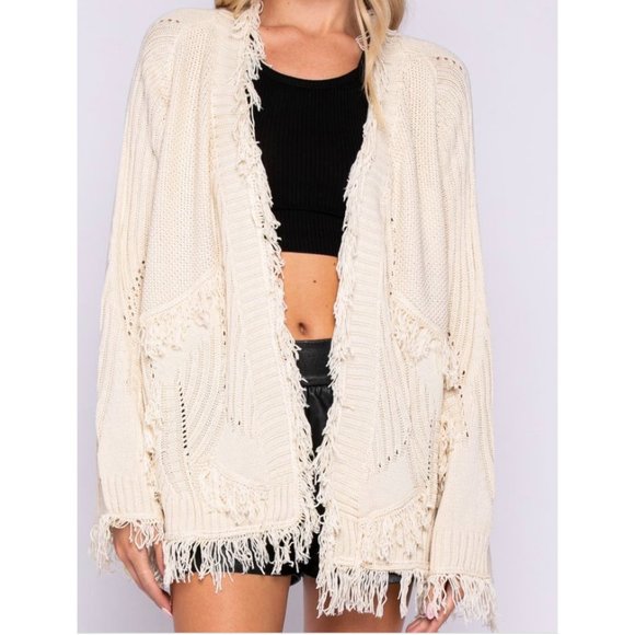 The Wild Clover Sweaters - ❌SOLD OUT❌FLORA IVORY FRINGE CARDIGAN